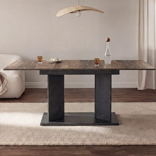 B&D home Esstisch Vivian, ausziehbar 120-160x80 cm 4-6 Personen Küchentisch Holztisch mit Säule für Esszimmer, Küche, skandinavisch modern Design, Texas-Eiche Optik, 11201-VM-EITE