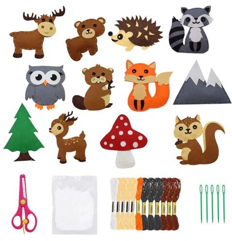 CATELL 12 Stück Nähset Kinder, Nähen kinder DIY Tierformen Filz nähset Kinder ab 6 Jahre Nähspass für Kinders Nähset für Kinders Art Craft Geburtstags Geschenke Weihnachtsschmuck-1