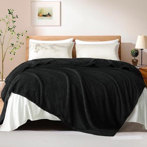 Exclusivo Mezcla Plaid Couverture Polaire, pour Canapé ou Lit, Toutes Les Saisons, Doux, Chaud et Moelleux, 220x240 CM, Noir