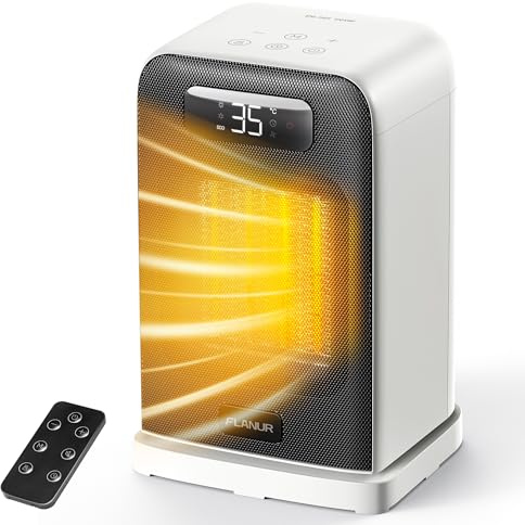FLANUR Electric Heater, 1500W Portable Heater for Home with Thermostat, Silent PTC Ceramic Space Heater with 4 Modes, 70° Oscillation, 12H Timer & Remote, Digital Display, Fan Heater for Bedroom-White