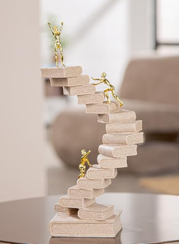 GILDE Skulptur Path of Knowledge, Kunstharz, Creme, metallische und steinartige Optik, Buch- und Personenform, 30 cm hoch, 15 cm breit, 10 cm tief
