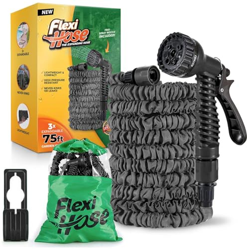 Flexi Hose 75FT Expandable Garden Hose with Retractable Water Hose, Black
