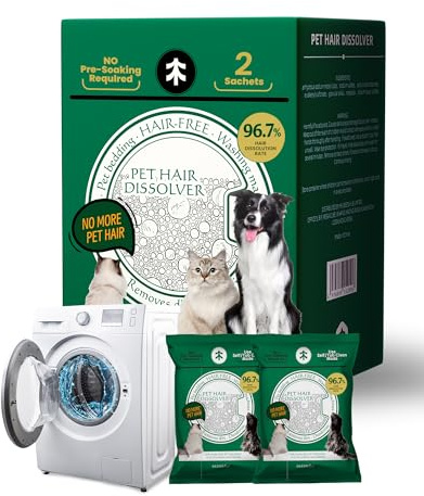SEMECH by Seedshub Pet Hair Dissolver for Washing Machine-2 Sachets, 96.7% Hair Dissolution, Dog & Cat Hair Remover, Removes Odors & Residue, HE Compatible for Front & Top Load Washers, Septic Safe