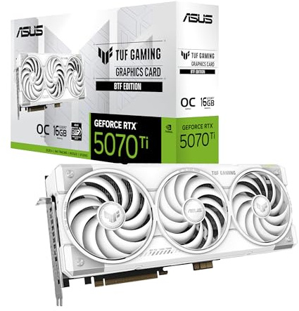 ASUS TUF Gaming GeForce RTX 5070 Ti 16GB GDDR7 BTF White OC Edition Gaming Graphics Card (PCIe 5.0, HDMI/DP 2.1, Slot 3.125, Military Grade Components, with Removable GC-HPWR Adapter)