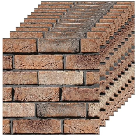 Alrens 10pcs Brick Effect Wall Panels Waterproof Self Adhesive Wallpaper Panel Wallpaper Interior Wall Decor for Bedroom Home Kitchen,Living Room,Office Decoration 30cm * 30cm(Brown Stone)