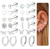 Habselikob 12Paar Hypoallergen Chirurgenstahl Ohrringe Set für Damen Herren Medizinische Ohrstecker und Klein Creolen Helix Tragus Piercing Ohr Schleifen Ohrringe für Weihnachten