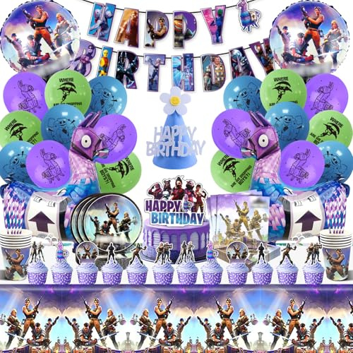 100 Pezzi Compleanno Fortni, Palloncini Fortni, Decorazioni Compleanno, Torta Decorazione, Happy Birthday Striscioni, Tovaglioli, Tovaglie, per Feste Bambini, Feste a Tema, Natale