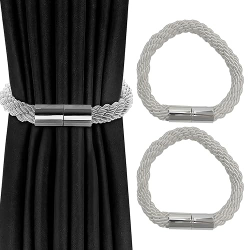 2 Stück Graue Gardinenhalter mit 50 cm Länge, Raffhalter Magnetisch, Magnetische Raffhalter für Vorhänge, Vorhang Raffhalter, Einfache Montage für Fensterdekoration