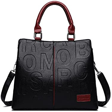 NICOLE & DORIS Women's Elegant Handbag - Contrast Color Shoulder Tote With Top Handle - PU Leather Crossbody Satchel for Work