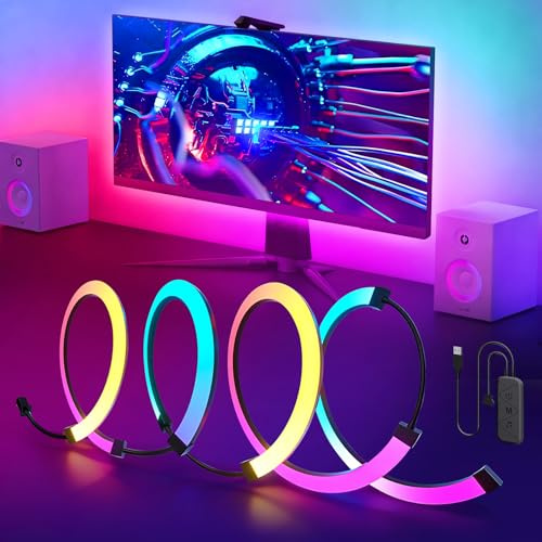 LED TV Hintergrundbeleuchtung, 27 Zoll PC Monitor Hintergrundbeleuchtung,RGBIC LED-Lichtstreifen synchron mit Bildschirmfarbe und Musik für Spiele, Filme usw (4 LED-Streifen)