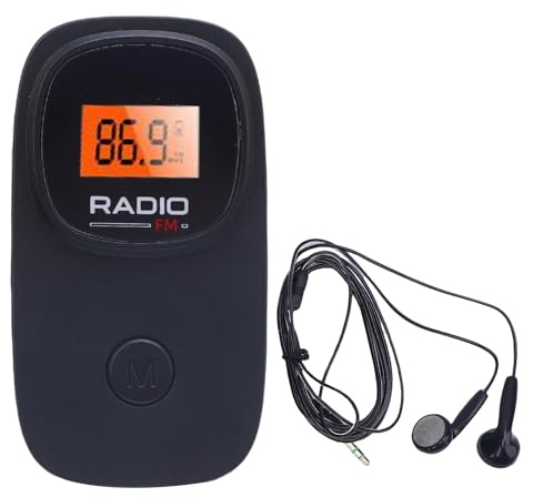 Sxhlseller Radio FM Portátil con Clip, Pantalla Digital y Búsqueda Automática, Radio de Bolsillo HD Retroiluminada con Pilas para Viajes, Actividades Al Aire Libre y Trabajo