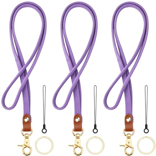 Segus Cordon Clef Cou, 3 Pièces Cordon Badge Tour de Cou, Lanyard avec Boucle Pivotante en Métal, Lanière Porte Clé pour Étudiants, Employé, Infirmiere (Violet)