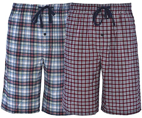 Hanes Men's 2-Pack Woven Pajama Sleep Shorts, Red Navy Plaid, X-Large