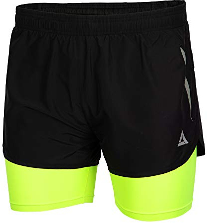 Airtracks Herren Funktions Laufhose Kurz Pro Line - Laufshorts 2 in 1 - Kurze Hose - Sporthose - Jogginghose - Atmungsaktiv - Schnelltrocknend - Reflektoren