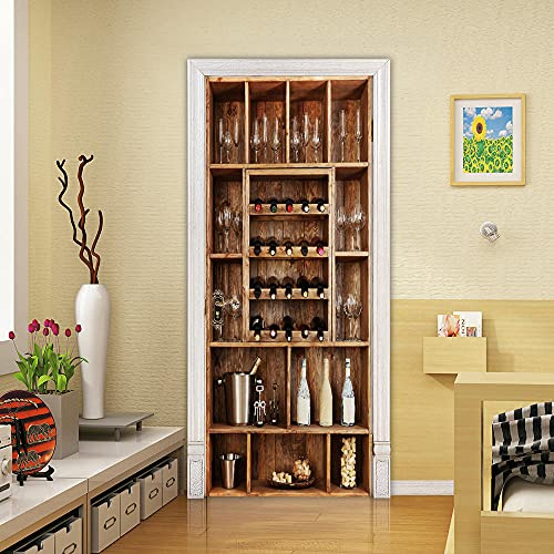 SHOMEY Türaufkleber Türtapete Selbstklebend Weinregal 95 x 215 cm 3D Türposter Fototapete Türfolie wasserdichte Abnehmbare Türtapete Innentür Schlafzimmer Home Deko