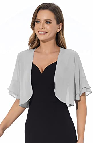 Bolero-Strickjacke für Damen, weicher Chiffon, vorne offen, durchscheinend, 3/4-Ärmel, Bolero-Cardigan für Abendkleid