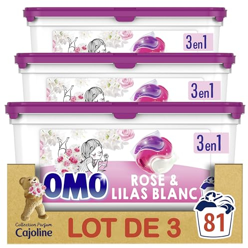 Omo Lessive liquide en capsules 3 en 1 Rose et lilas blancs - 81 lavages - propreté éclatante & parfum longue durée aux essences naturelles (lot de 3x27)