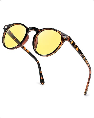 SIPHEW Nachtsichtbrillen, Retro Runde Gelbe Polarisierte Brille, Ideal für Nachtfahrten und schlechte Lichtverhältnisse