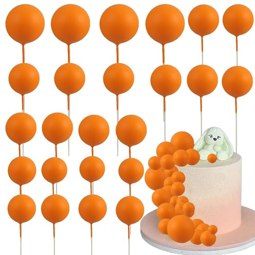 Gyufise 30Pcs Balls Cake Toppers Ball Cake Picks Foam Ball Shaped Cupcake Toppers Mini Balloons Baby Shower Cake Decorations for Wedding Enaggement Bridal Shower Birthday Party Supplies Orange