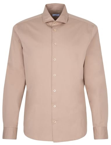 Seidensticker Camicia Casual da Uomo, vestibilità Normale, Facile da Stirare, Colletto Kent, Maniche Lunghe, 100% Cotone, Marrone, 51