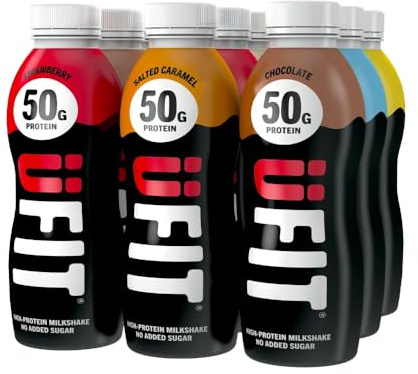 UFIT High 50g Protein Shake (9 x 500 ml) - MIXED CASE - No Added Sugar - High in Protein - Low in Fat - Gut Friendly - Ready to Drink - Packaging May Vary