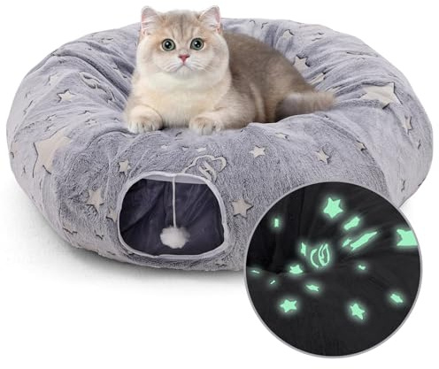 Tunnel pour chat d'intérieur - Lit moelleux pour chats de grande taille - Multifonction - Avec jouet pour chat - 90 cm - Pour chats de petite, moyenne et grande taille