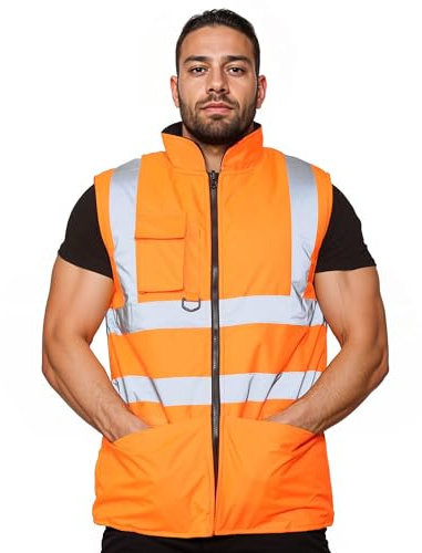GUBA Mens Hi Vis Body Warmer, High Visibility Fleece Lined Reversible Waterproof Workwear Safety Security Vest Warm Gilet Waistcoat Bodywarmer Sleeveless Jacket