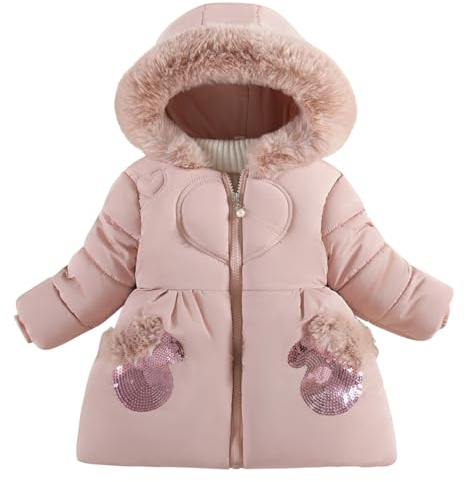 semen Baby Girls Fleece Lined Faux Fur Hooded Padded Outerwear Jacket Winter Warm Thicken Parka Coat Full Zip Snowsuit Overcoat for Toddler Girls 1-5 Years