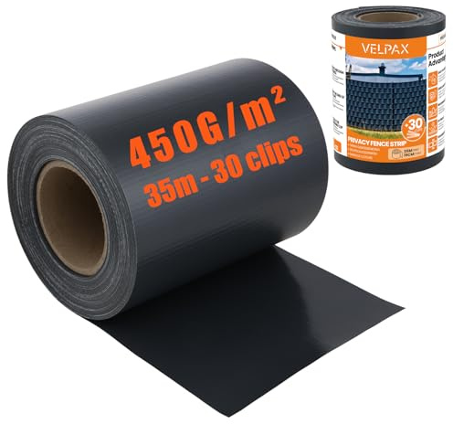 VELPAX Rollo de Privacidad para Exteriores 35m x 19cm, PVC Valla de Protección para Jardín Balcón, Resistente a Rayos UV, Incluye 30 Clips, para Cerramientos y Balcones