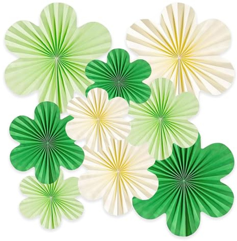 Papier Fächer Papierblumen Dekoration, 9 Stück Papier Fächer Dekoration, Papierblumen Party Deko, Papier Fächer Dekoration Hanging, für Partys, Hochzeiten, Dekorationen(Dunkelgrün, Hellgrün, Weiß)