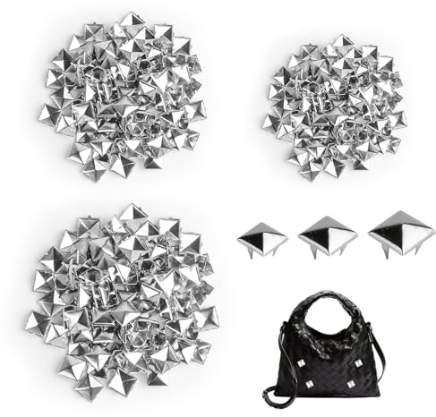 300 Stück Quadratische Nieten Metall, Ziernieten für Leder Nieten Set, Silber Pyramide Spike Nietenset, DIY Punk Nietenset für Taschen Kleidung Handschuhe Lederband Mäntel Zubehör(8mm/9mm/10mm)