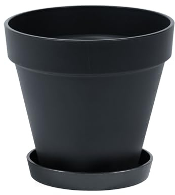 Bamworld 20cm Plastic Plant Pots with Saucer, Indoor Outdoor Planters with Drainage Holes, Black Flower Pots for Houseplants, Succulents and Nursery