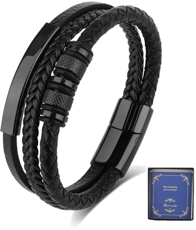 XIANNVXI 21cm Armband Herren Schwarz/Braun Lederarmband Personalisiert Armbänder Geflochten Männer Armband Leder Edelstahl Magnetschließe Schmuck Geschenke