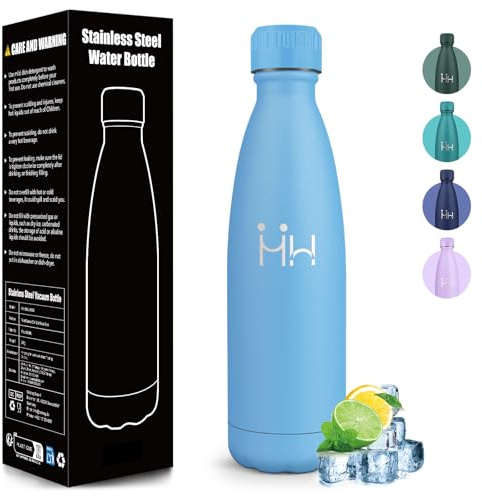 Mulbijeo Gourde Isotherme 500ML, Acier Inoxydable 18/8, Bouteille Isotherme, Sans BPA, Gourde Inox Enfant, Étanche Double Isolation, Gourde Inox pour Le Camping, Les Écoles, Les Gymnases