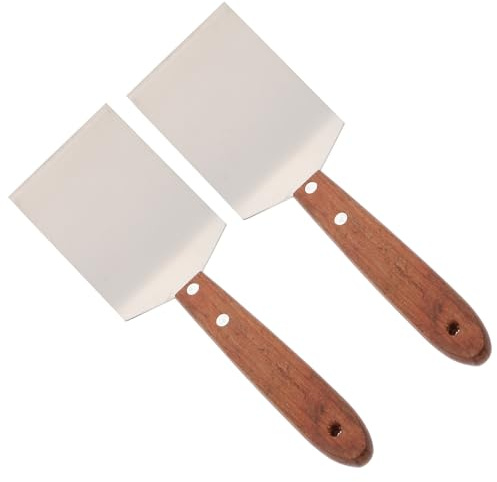 Acier Inoxydable Spatule à Steak Manche Bois Café | Légère et Portable, Prise en Main Confortable Antidérapante, Résistante à Rouille, Rangement Facile, pour Barbecue et Tartes