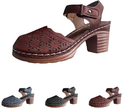 szvbofueck Zoccoli da donna in legno con cinghie, comode scarpe con plateau retrò, sandali estivi chiusi, leggeri, per il tempo libero, traspiranti, da donna, marrone, 42 EU