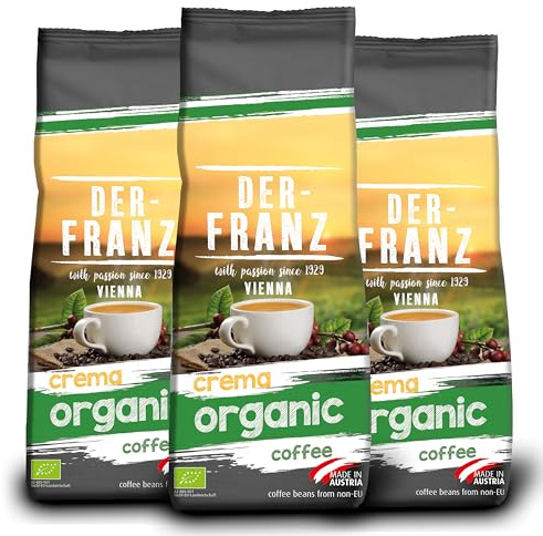 Der-Franz Crema organic Coffee, whole bean, 3 x 500 g