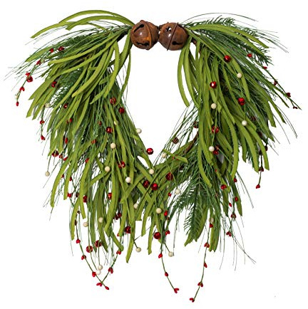 NeoL'artes 20 Inch Green Grapevine Front Door Wreath with Bells and Berries for Christmas Home Decor