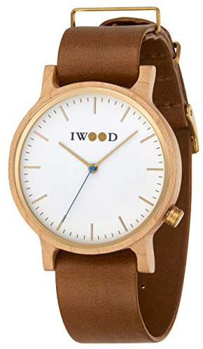 IWOOD Holzuhr - Armbanduhr aus Edelholz mit Lederarmband - Uhr - Holz - analoge Herren Unisex Quarzuhr - Ø 40mm - Miyota Caliber (Ahorn)
