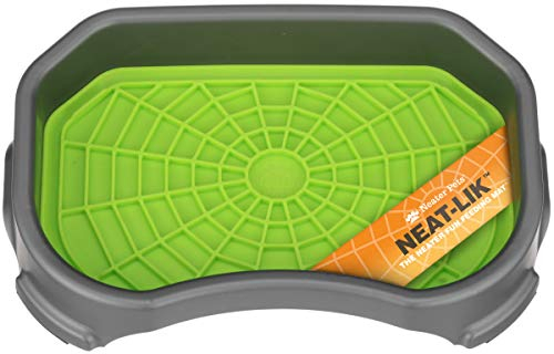 Neater Pets Neat-LIK Dog Lick Mat w/Mess-Proof Tray, Lick Mat for Dogs, Cats, Puppy, Reduces Anxiety & Boredom, Peanut Butter Slow Feeder, Interactive Treat Licking Pad (Green/Gunmetal)