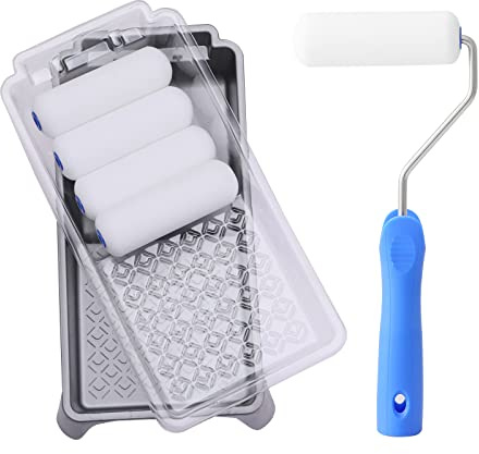 Mister Rui Foam Paint Roller, 4 inch Paint Roller 8 Pack, Small Paint Roller, High Density Foam Paint Roller Tray and Liner Set, Sponge Rollers for Painting and Staining