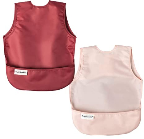 Tiny Twinkle Mess Proof Baby Bibs | 2 Pack Waterproof Toddler Bib for Eating | Baby Apron for Feeding, Machine Washable, Perfect Shower Gift (Rose Burgundy, 6–24M)