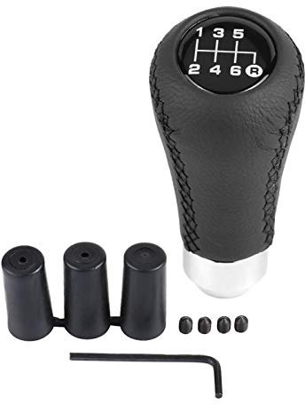Qiilu Perilla de cambio de marchas de 6 velocidades para coche, palanca universal de cambio de PU para vehículo con 3 mangueras(Black)