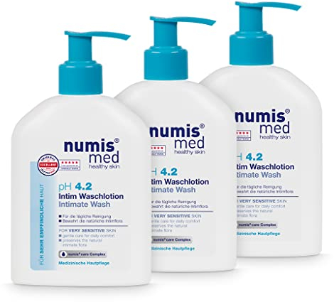numis med Intim Waschlotion ph 4.2 3er Pack - Hautberuhigende Intimwaschlotion für sehr empfindliche & sensible Haut - Intim Lotion ohne Silikone, Parabene & Mineralöl - Intimpflege (3x 200 ml)