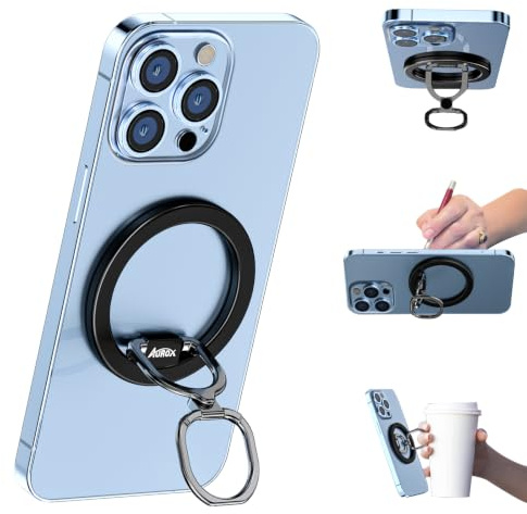 AUROX Magnetic Phone Grip Compatible with Magsafe Ring Holder | [Dual-Sided Magnet] 360°Rotation Foldable Cell Phone Back Grip for iPhone 14/13/12 Series and Most Smartphones