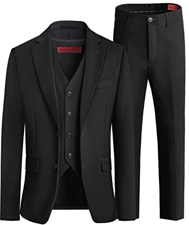 Marvelous World Boys Black Slim Fit Suits Set Formal 3-Piece Size 10 Suits for Kids Toddler Tuxedos Dresswear Ring Bearer Outfit Boys Wedding Suits Dress Clothes Teen Youth Adjustable Waist