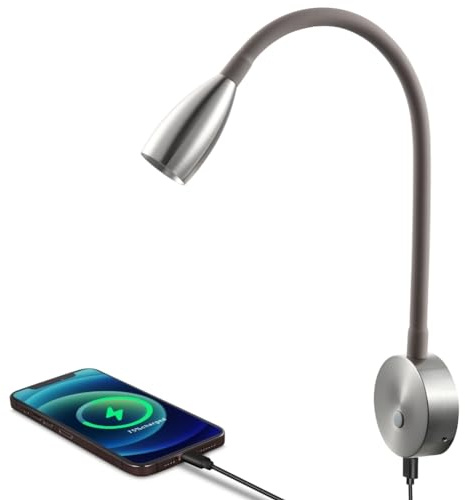 acegoo Lampe de Lecture LED 12V Camping-Car avec Chargeur USB Lit Murale Chevet Spot, Col de Cygne Flexible Dimmable DC12-24V pour Bateau Cabine Camion Van Caravane (Nickel brossé)