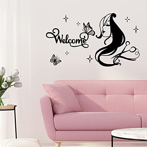 SUPERDANT Parrucchieri Salon Wall Decalcomania Salone di Bellezza Wall Sticker Benvenuto personalità Creativa Vinile Fai da Te Arte Murale per Forbici Barber Shop Deocr