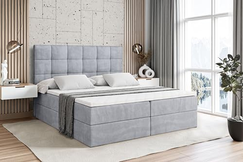 ALTDECOR Boxspringbett mit Matratze und Lattenrost, Boxbett, Topper, Polsterbett mit Bettkasten, Bett mit Stauraum H3-Matratze, Doppelbett, Springboxbett - APO - 140x200 - Grau Monolith