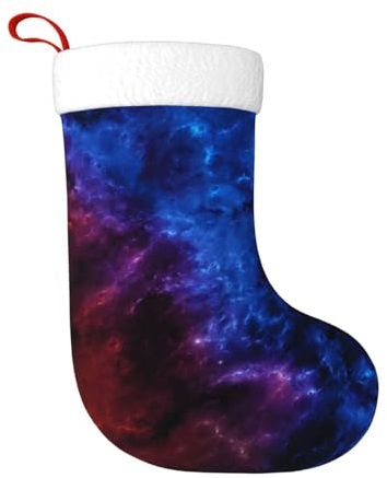 TRESILA Personalisierter Weihnachtsstrumpf Nikolausstrümpfe, Geschenktüten, Süßigkeitenbeutel, Weihnachtsbaum zum Aufhängen für Weihnachten, Feiertagsparty – Roter und blauer Himmel